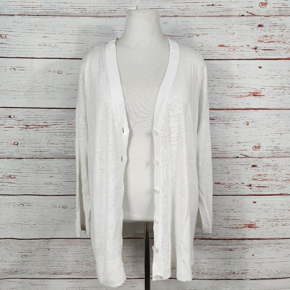TALBOTS Women's White Button-Up Linen Girlfriend Cardigan Sweater Size 2X - Picture 4 of 6
